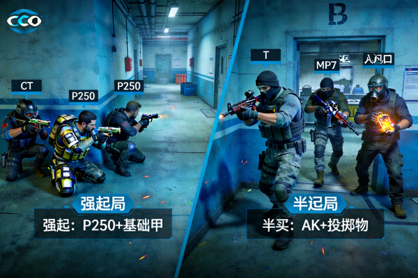 CSGO比赛经济局强起与半买局战术执行画面