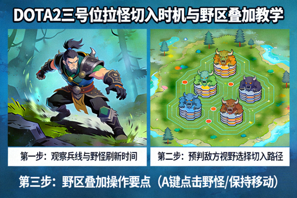 DOTA2三号位拉怪切入时机与野区叠加教学配图